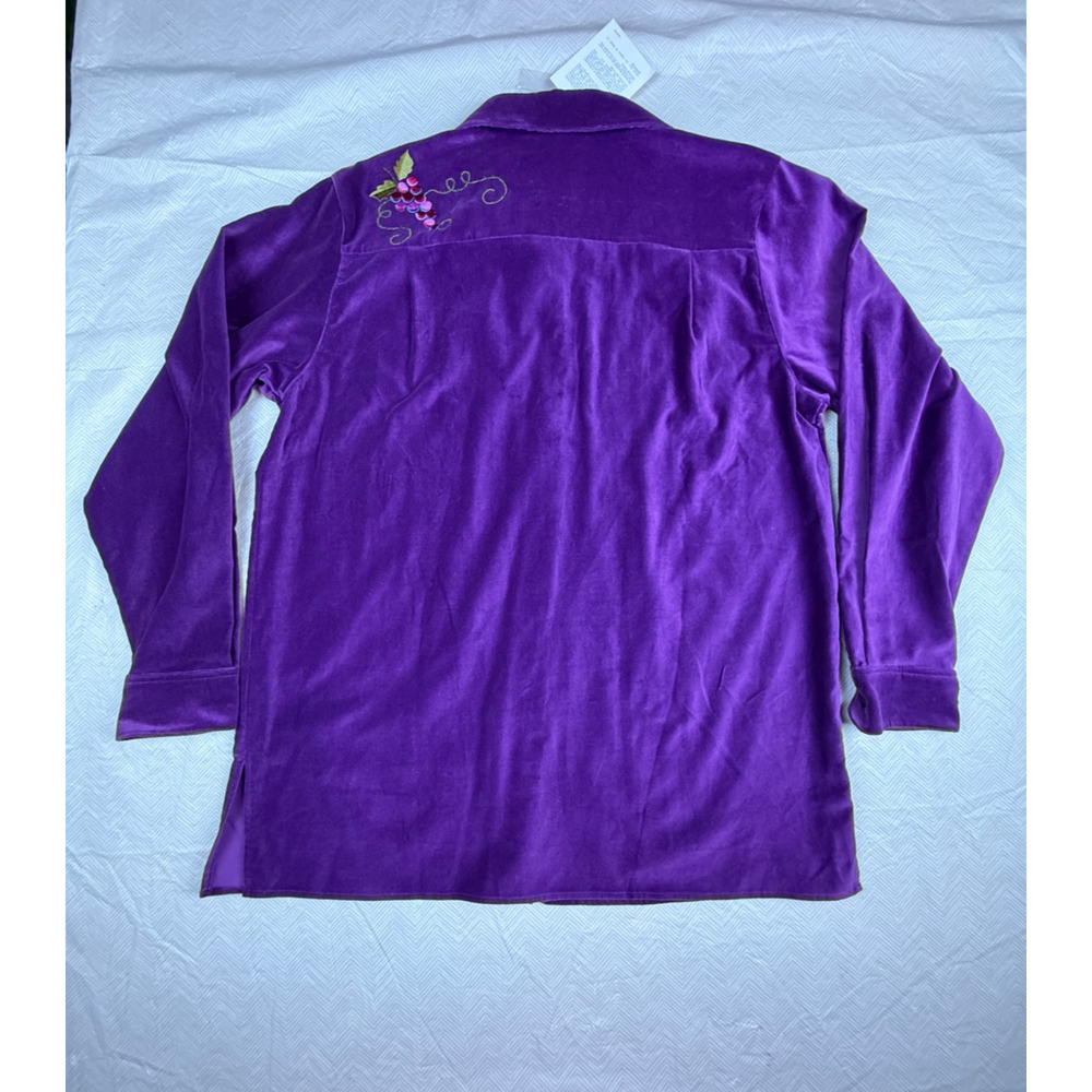 Quacker Factory SZ L Purple Velour Embroidered Grapes Long Sleeve Top NWT - Picture 4 of 13